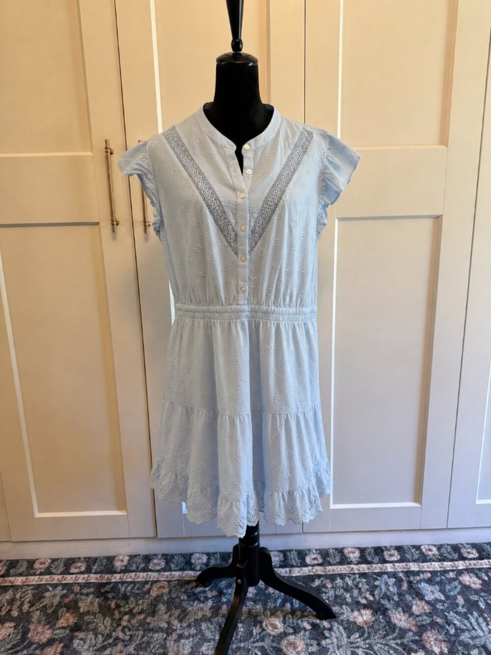 Gap Light Blue Embroidered Eyelet Mini Dress Size XL